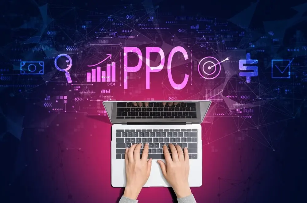 An image displaying the acronym 'PPC' (Pay-Per-Click) with relevant digital advertising icons or symbols.